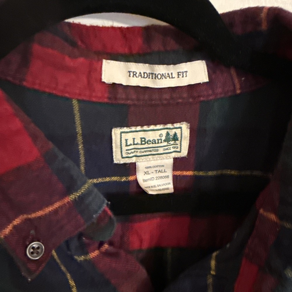 LL Bean Men XLT Tall Traditional Fit Plaid Flannel Shirt Long Sleeve Button Down - Picture 2 of 7